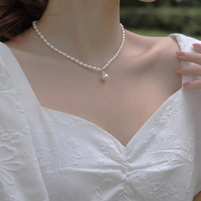 925 Silver Pearl Necklace - Round Pearl Choker Gift for Women