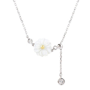 925 Silver Shell Chrysanthemum Tassel Necklace