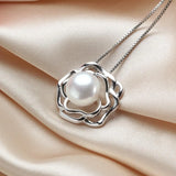 925 Silver Peony Pendant 10-10.5mm Round Pearl AAAA