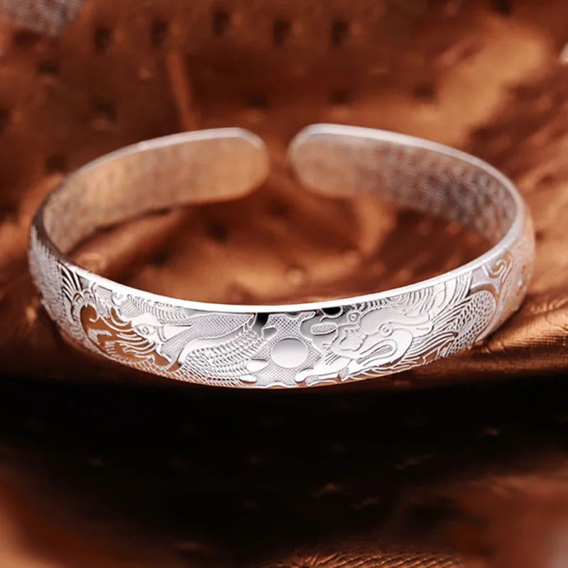 925 Sterling Silver Phoenix Bangle Bracelet for Women