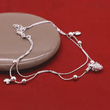 925 Silver Pinecone Anklet Double Line Foot Ornaments