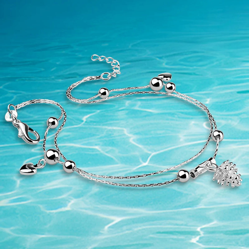 925 Silver Pinecone Anklet Double Line Foot Ornaments