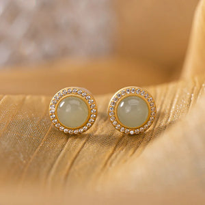 925 Silver Plated Nephrite Jade Stud Earrings for Women