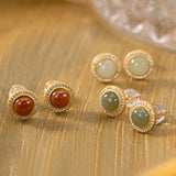 925 Silver Plated Nephrite Jade Stud Earrings for Women