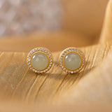 925 Silver Plated Nephrite Jade Stud Earrings for Women