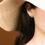 925 Silver Plated Nephrite Jade Stud Earrings for Women