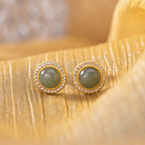 925 Silver Plated Nephrite Jade Stud Earrings for Women
