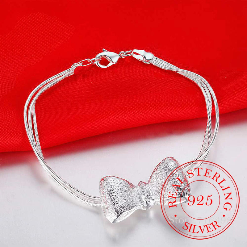 925 Sterling Silver Bowknot Charm Bracelet Wedding Jewelry