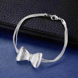 925 Sterling Silver Bowknot Charm Bracelet Wedding Jewelry