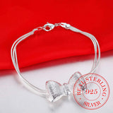 925 Sterling Silver Bowknot Charm Bracelet Wedding Jewelry