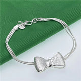 925 Sterling Silver Bowknot Charm Bracelet Wedding Jewelry