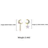 925 Silver Star Moon Drop Earrings for Women Wedding Party Gift