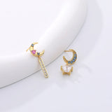 925 Silver Star Moon Drop Earrings for Women Wedding Party Gift