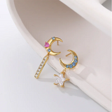 925 Silver Star Moon Drop Earrings for Women Wedding Party Gift