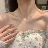 925 Silver Round Necklace Geometric Pendant Delicate Female Jewelry
