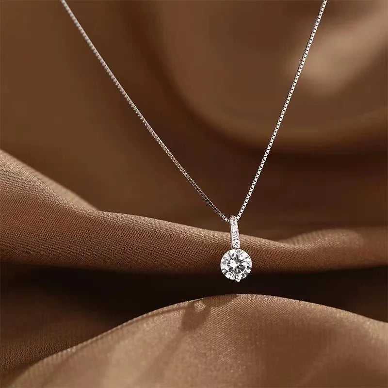 925 Silver Zircon Necklace Minimalist Charm Choker Pendant