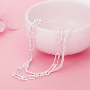 925 Silver Double-Deck Chain Necklace Women's Jewelry