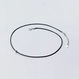 925 Silver PU Leather Choker Necklace Smooth Ball Bead Girls