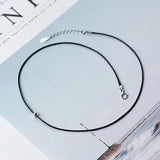 925 Silver PU Leather Choker Necklace Smooth Ball Bead Girls
