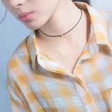925 Silver PU Leather Choker Necklace Smooth Ball Bead Girls