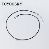 925 Silver PU Leather Choker Necklace Smooth Ball Bead Girls
