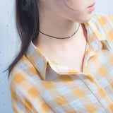 925 Silver PU Leather Choker Necklace Smooth Ball Bead Girls