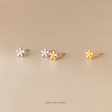 925 Silver Flower Small Stud Earrings for Women Daily Piercing AEZ121