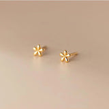 925 Silver Flower Small Stud Earrings for Women Daily Piercing AEZ121