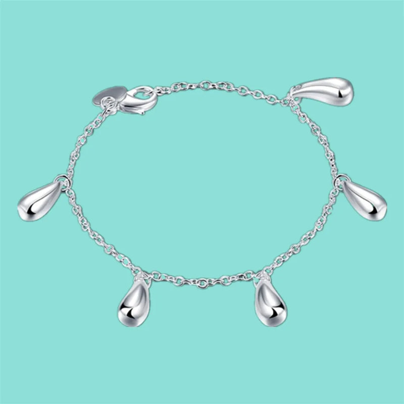 925 Silver Water Drops Chain Bracelet Women Gift