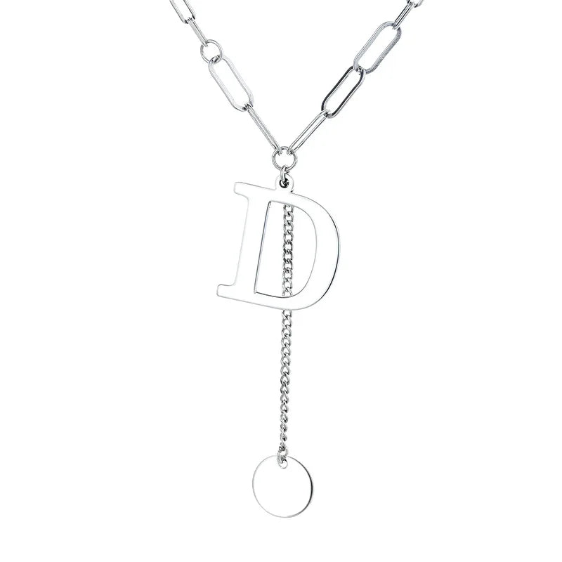 925 Silver Letter Tassel Chain Necklace for Women Punk Style