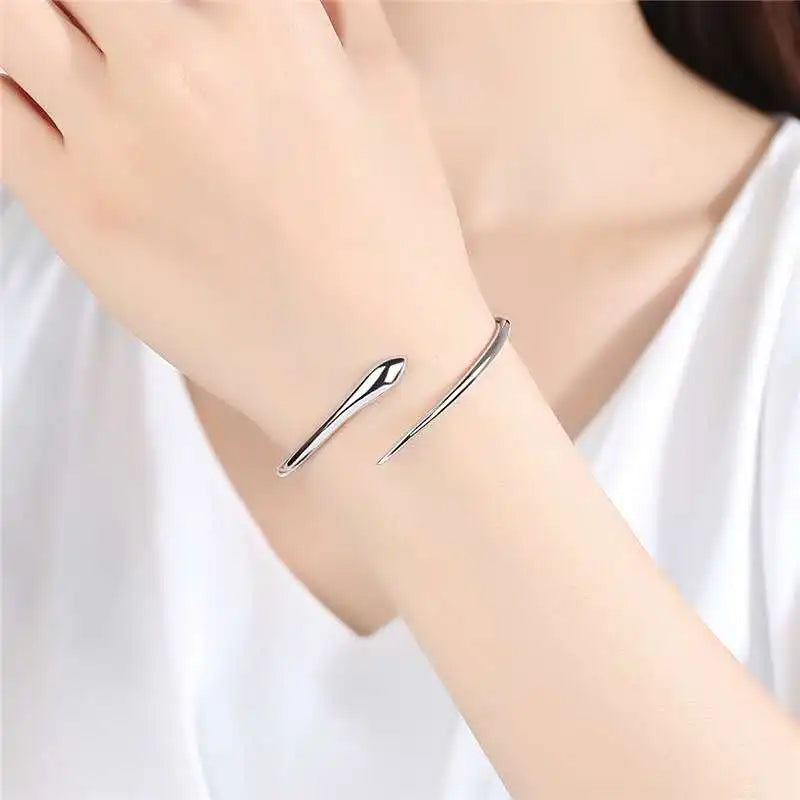 925 Silver Snake Bangle Bracelet Women Open Adjustable Twined Bangles