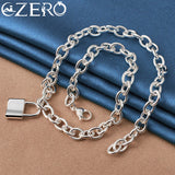 925 Silver Square Lock Pendant Necklace 18 Inch Chain