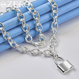 925 Silver Square Lock Pendant Necklace 18 Inch Chain