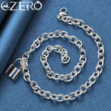 925 Silver Square Lock Pendant Necklace 18 Inch Chain