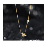 925 Silver Small Bee Zircon Necklace Charm Pendant