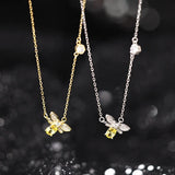 925 Silver Small Bee Zircon Necklace Charm Pendant