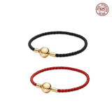925 Silver Red Woven Leather Bracelet for Charm Beads