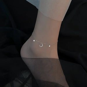 925 Silver Snake Star Moon Anklet Summer Jewelry Women Gift