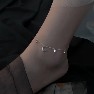 925 Silver Snake Star Moon Anklet Summer Jewelry Women Gift