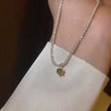 925 Silver Green Diamond Necklace High Jewelry