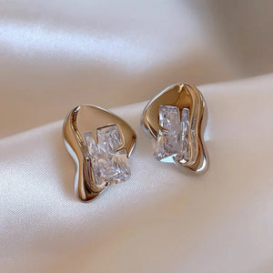 925 Silver Square Stud Earrings Wedding Cocktail Jewelry Korea Earrings