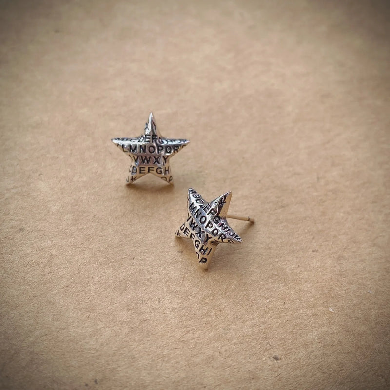 925 Silver Star Alphabet Stud Earrings Small Piercing Jewelry for Women EH064