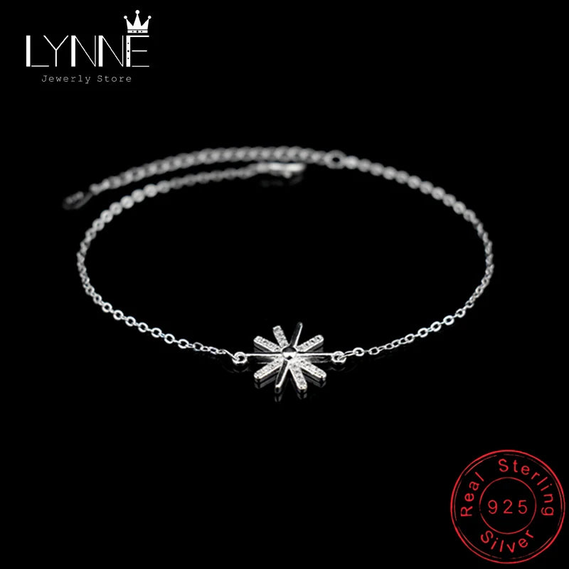 925 Silver Sunflower Zircon Charm Anklet Rhinestone Foot Chain Bracelet