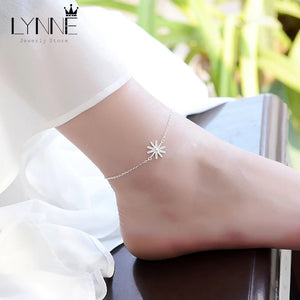 925 Silver Sunflower Zircon Charm Anklet Rhinestone Foot Chain Bracelet