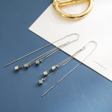 925 Silver Tassel Square Bead Drop Earring Party Jewelry
