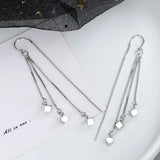 925 Silver Tassel Square Bead Drop Earring Party Jewelry