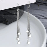 925 Silver Tassel Square Bead Drop Earring Party Jewelry