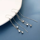 925 Silver Tassel Square Bead Drop Earring Party Jewelry