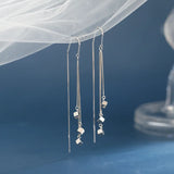 925 Silver Tassel Square Bead Drop Earring Party Jewelry