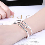 925 Silver 3 Circle Line Bangle Bracelet Woman Wedding Charm